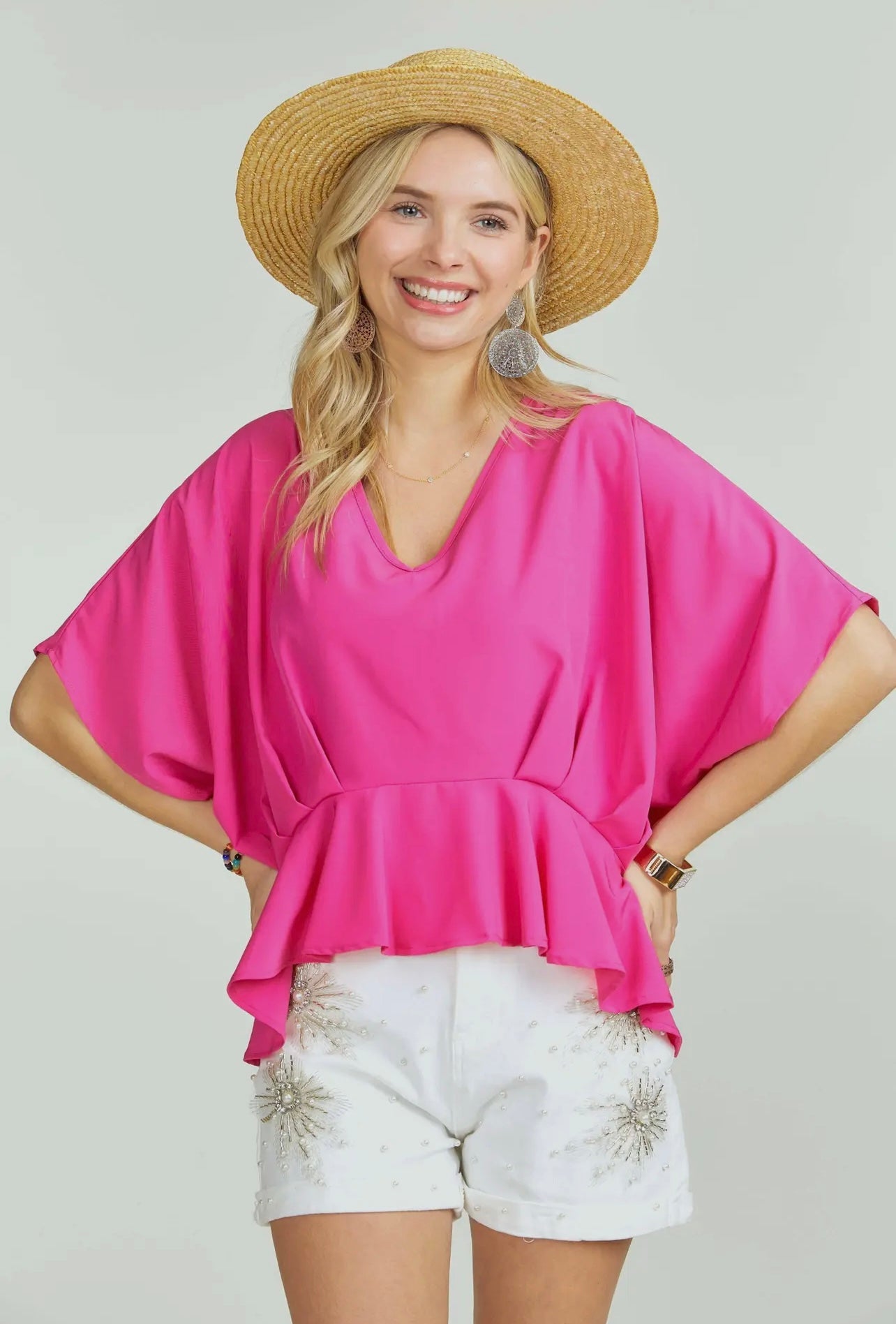 Drop Shoulder Peplum Blouse