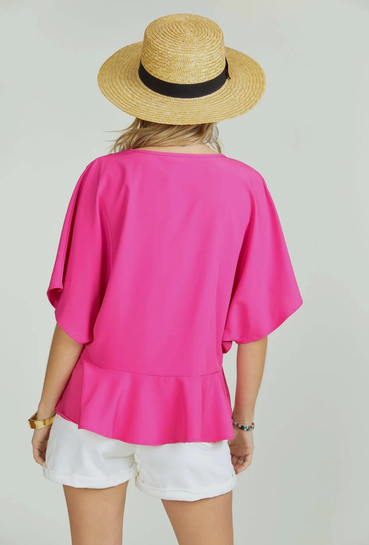 Drop Shoulder Peplum Blouse