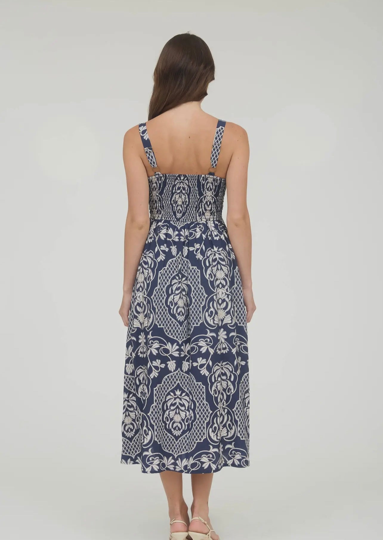 Olivia Bow Strap Midi Dress (Navy)