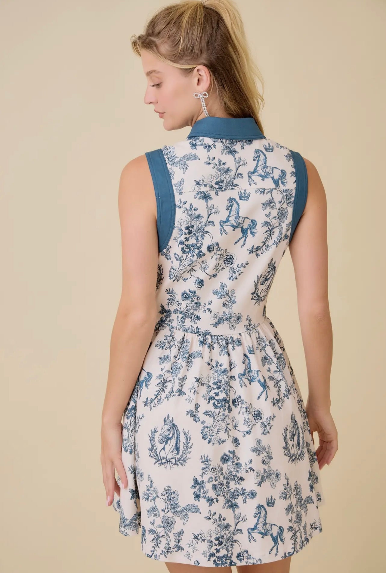 Taylor Vintage Horse Toile Print Denim Mini Dress