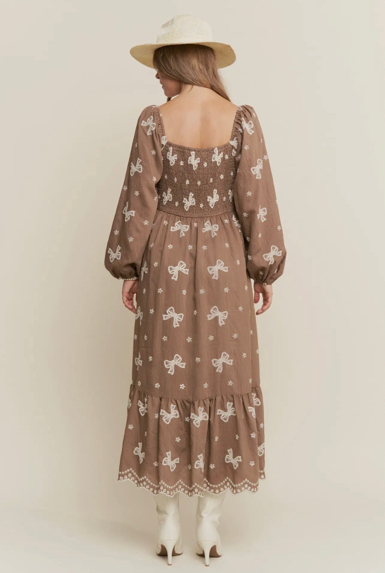 Autumn Embroidered Bow Maxi Dress