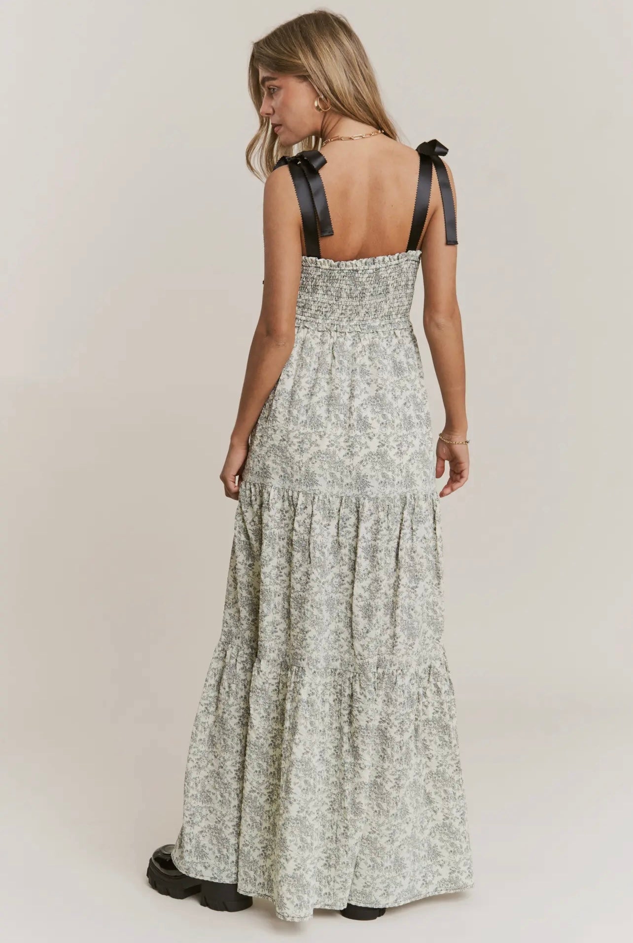 Lenora Black & Cream Floral Midi Dress
