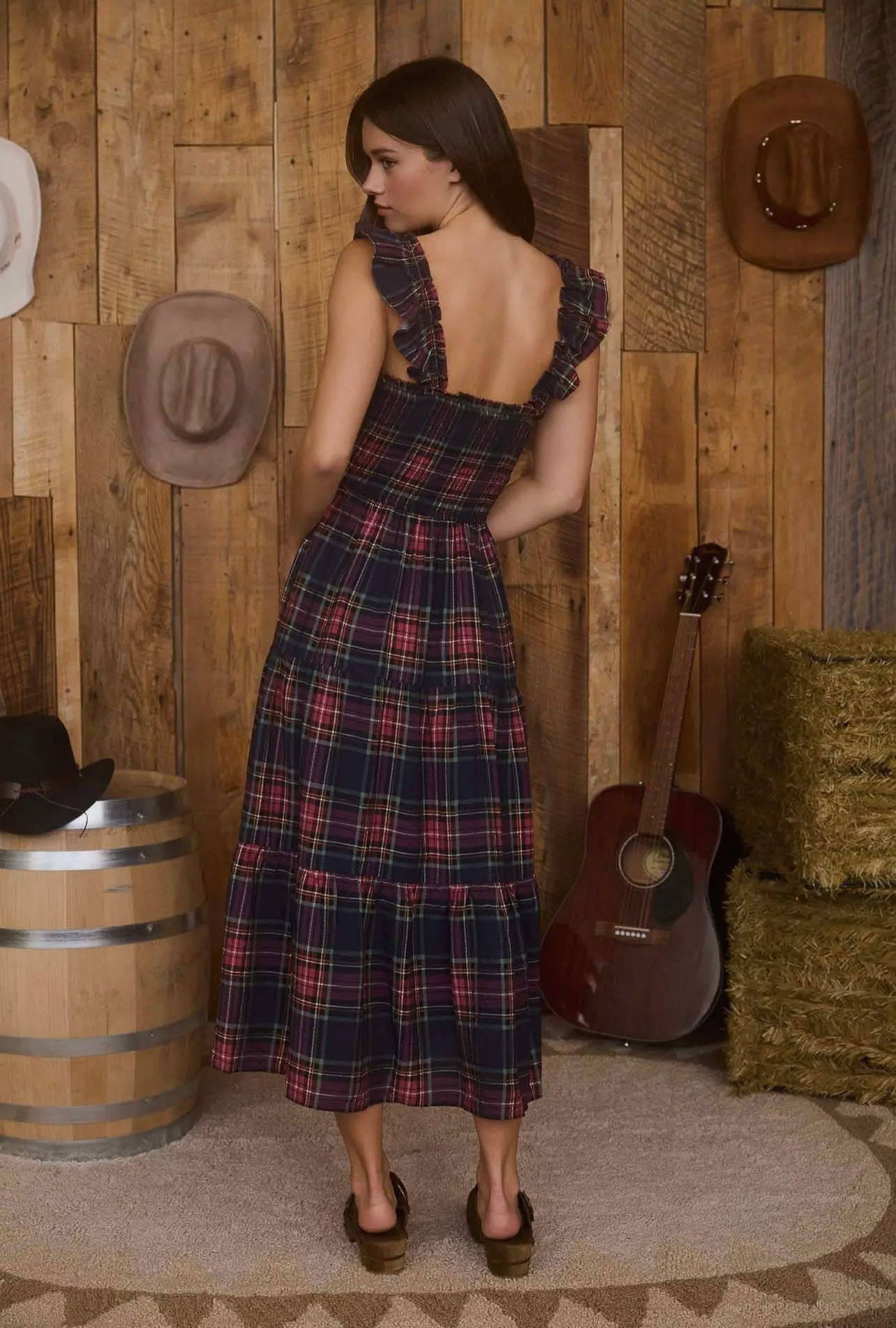 Eliza Plaid Midi Dress