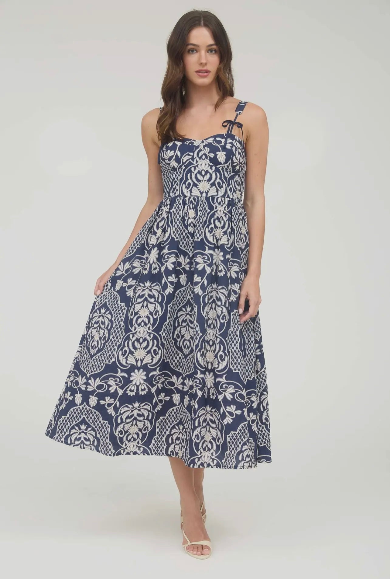 Olivia Bow Strap Midi Dress (Navy)