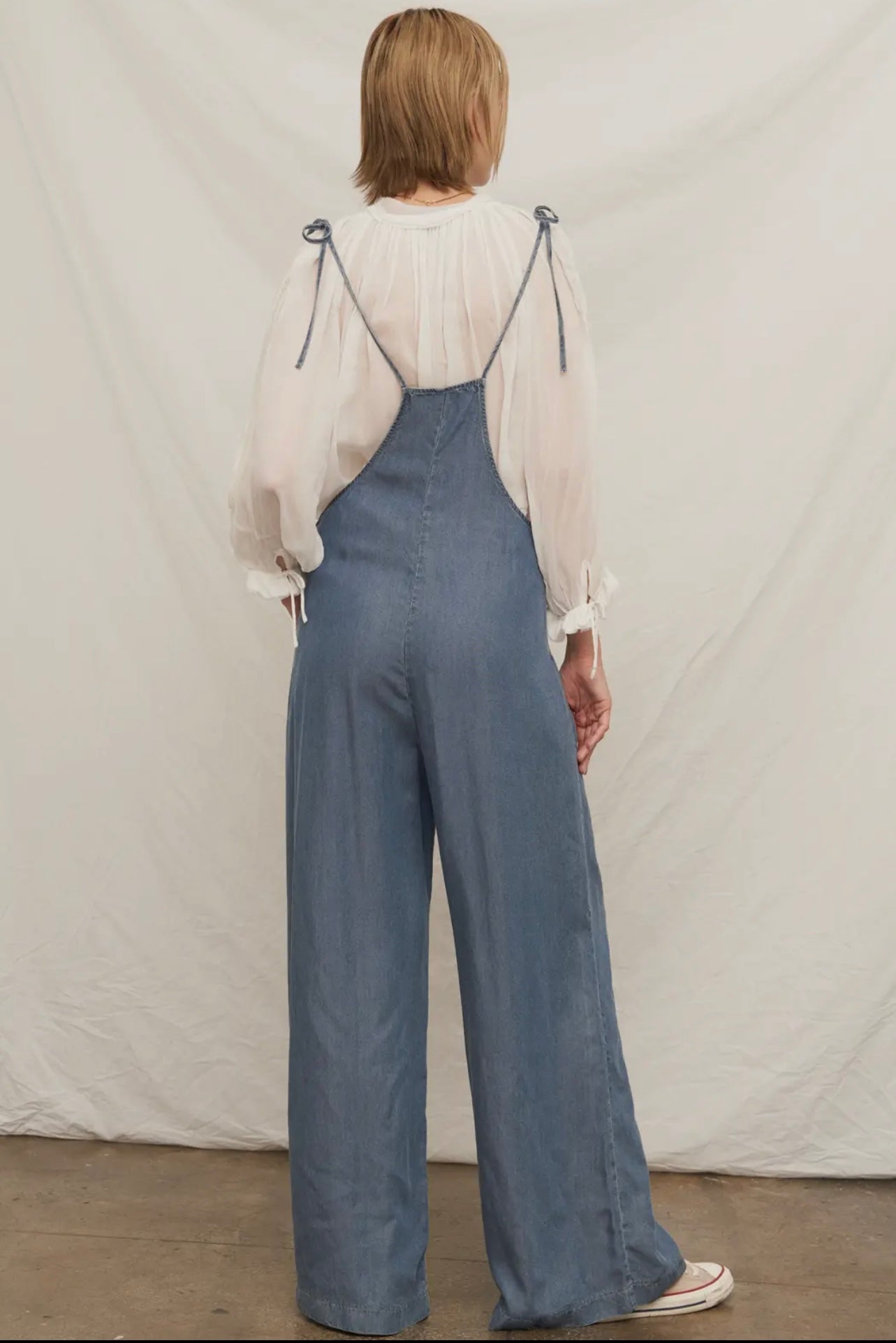Sara Tie Shoulder Denim Romper