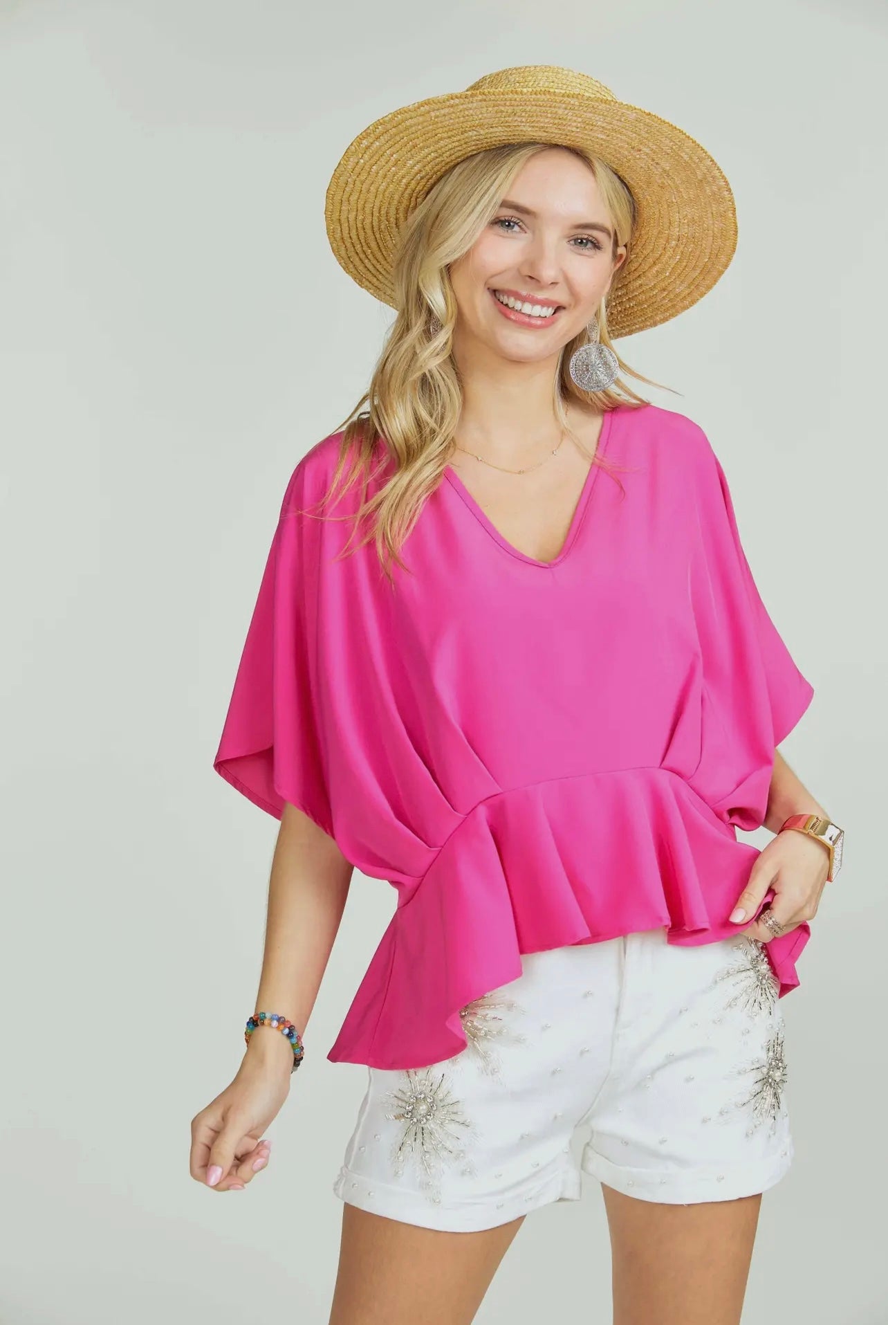 Drop Shoulder Peplum Blouse
