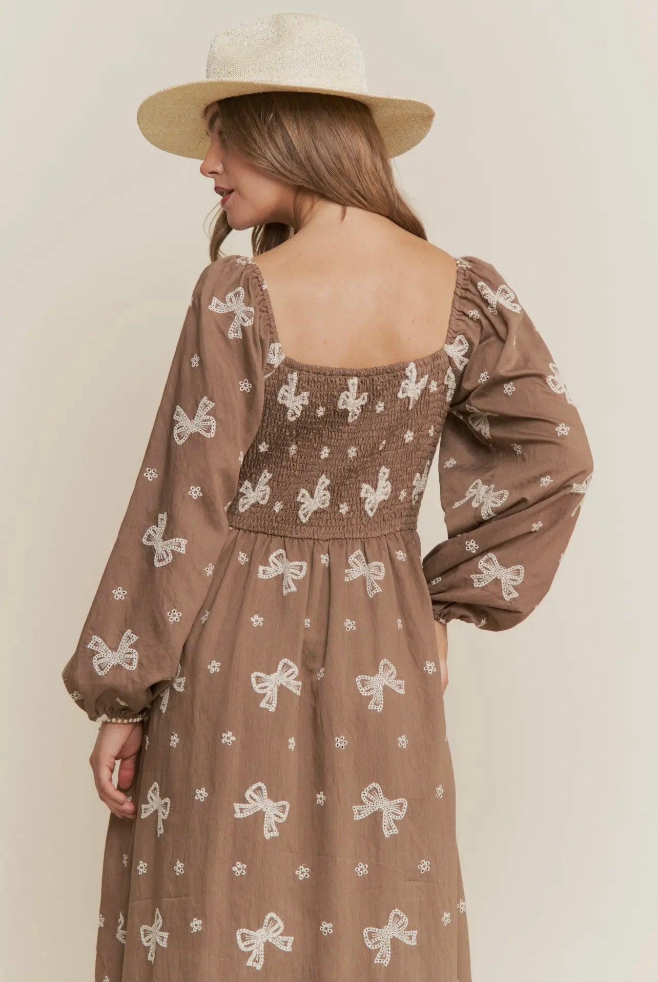 Autumn Embroidered Bow Maxi Dress
