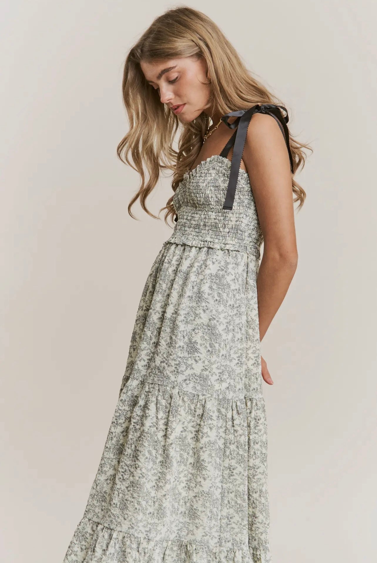 Lenora Black & Cream Floral Midi Dress