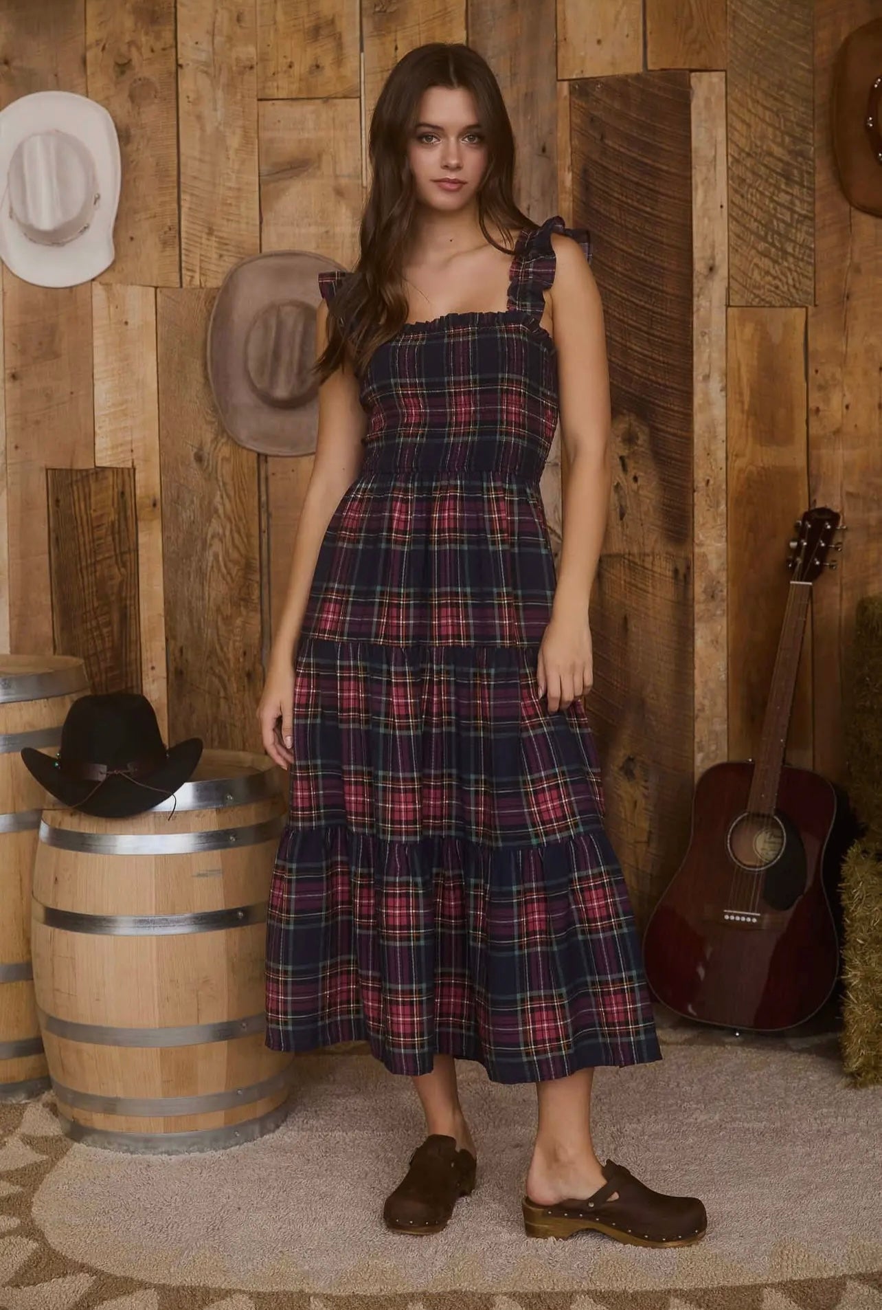 Eliza Plaid Midi Dress