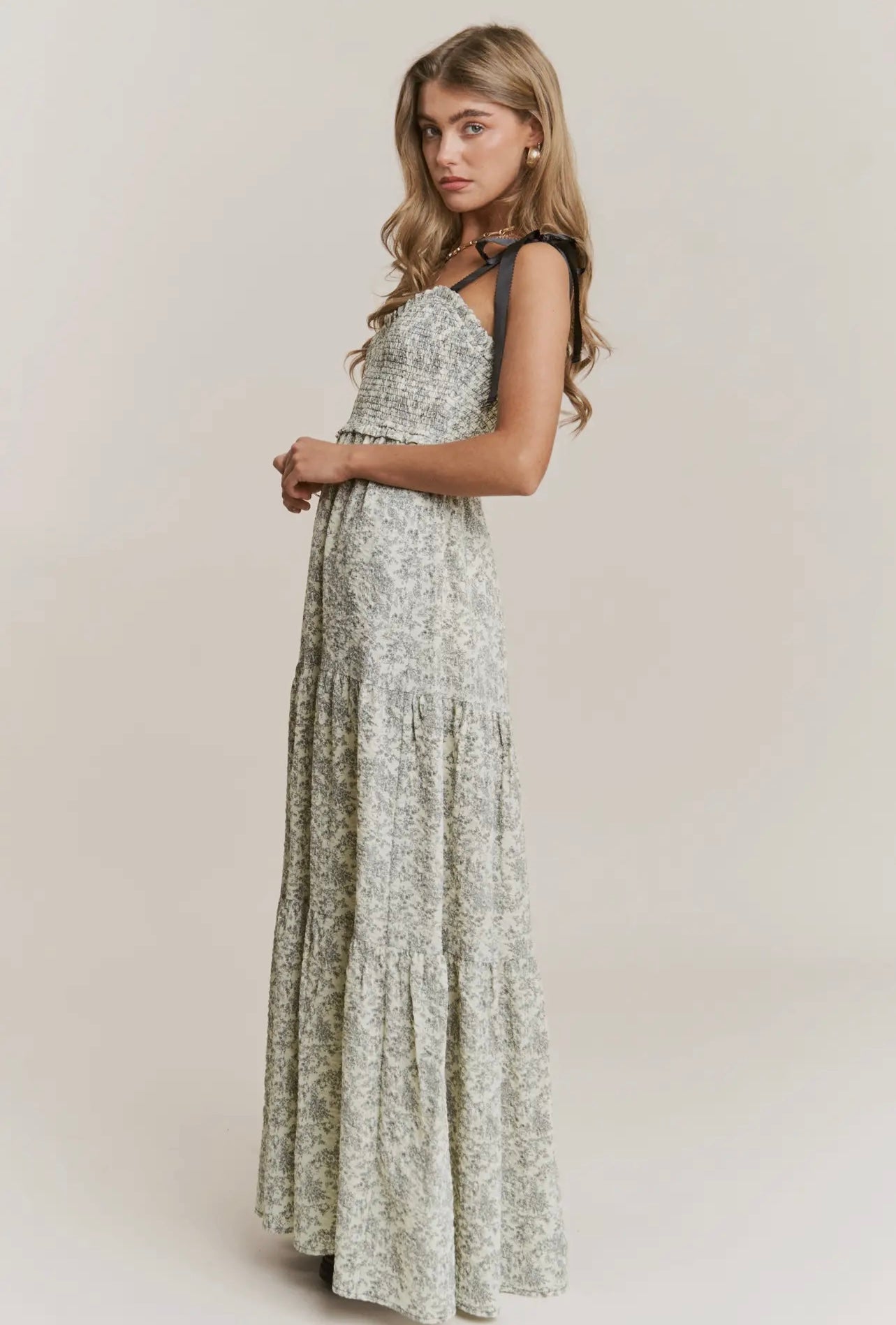 Lenora Black & Cream Floral Midi Dress