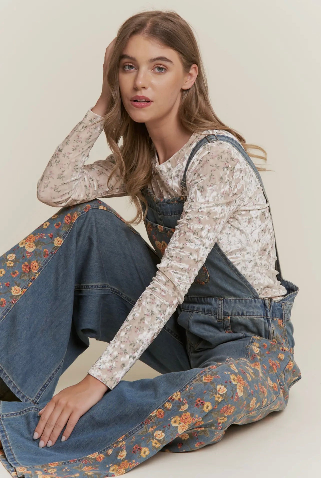 Emma Floral Denim Overalls