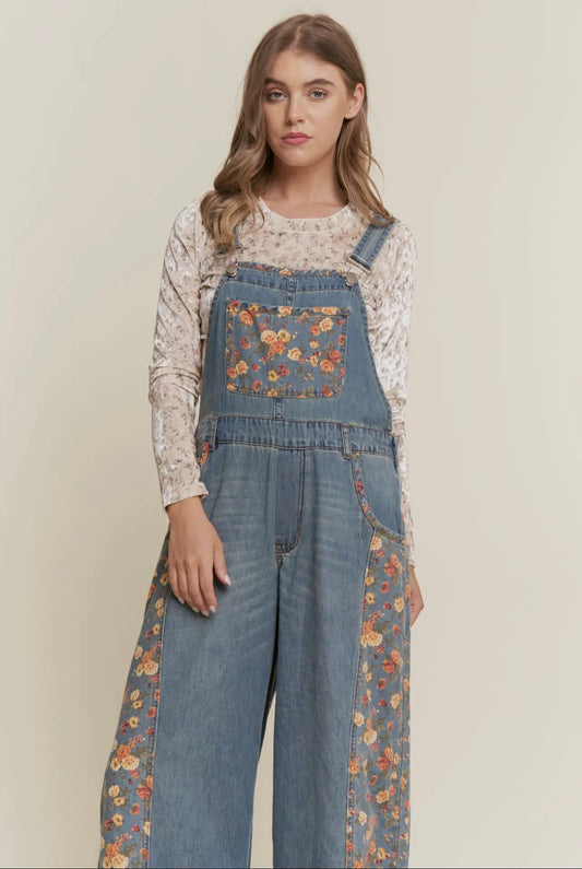 Emma Floral Denim Overalls