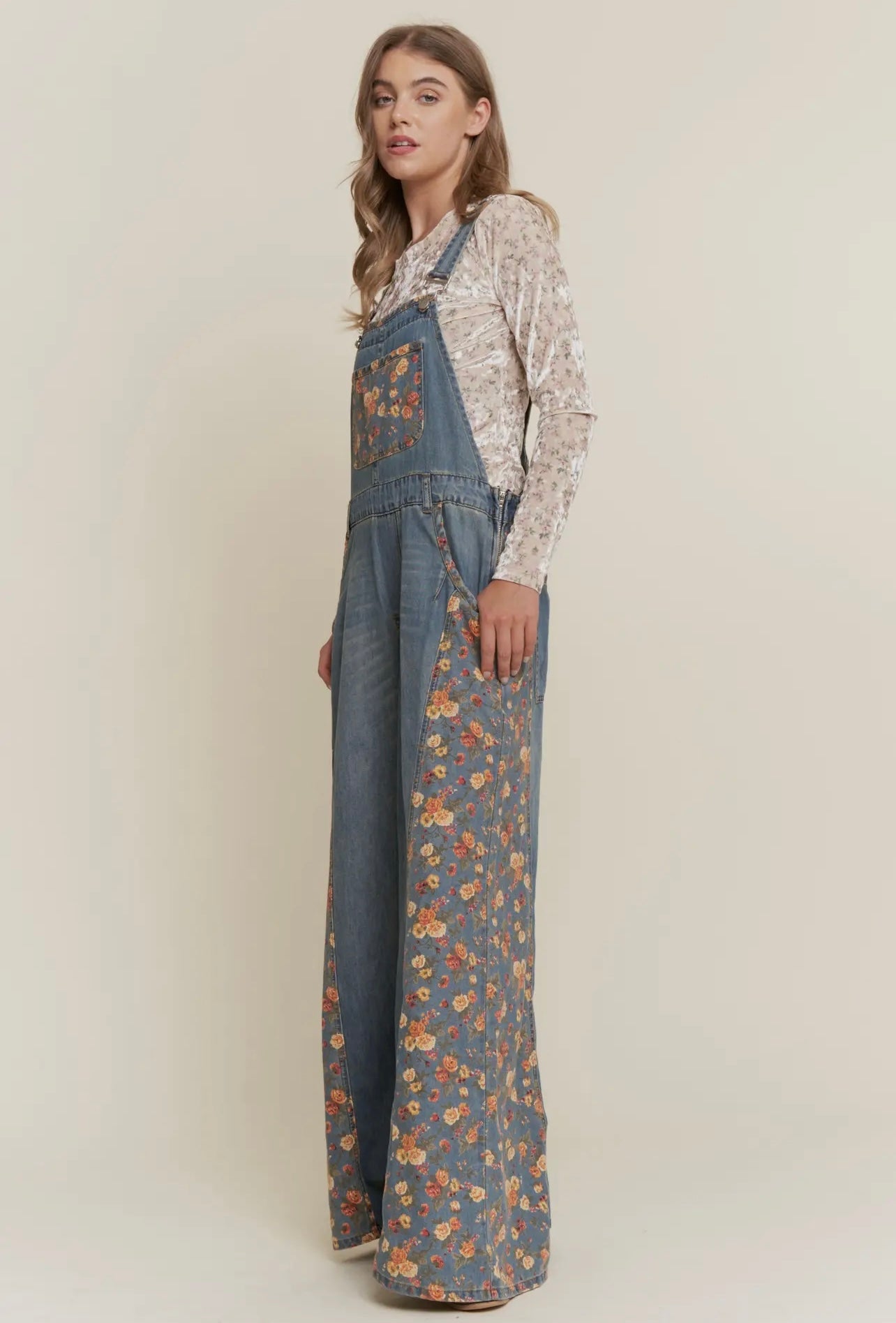 Emma Floral Denim Overalls