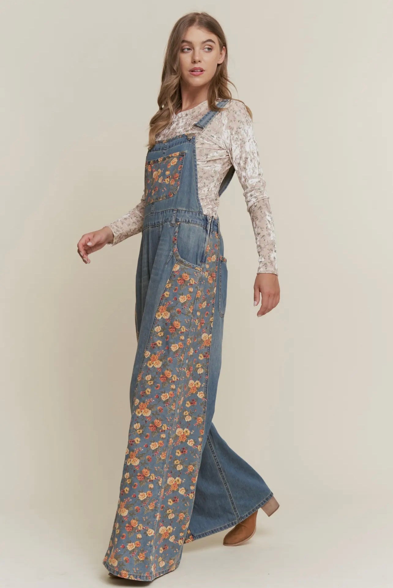 Emma Floral Denim Overalls