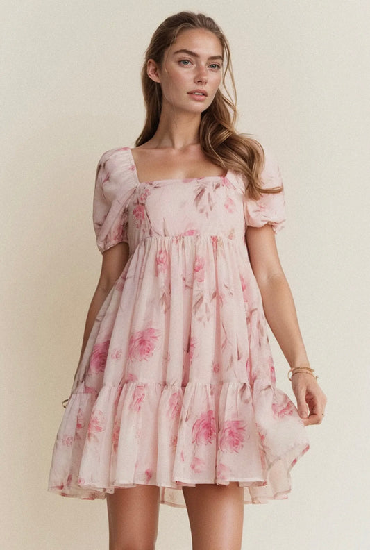 Dani Floral Balloon Sleeved Mini Dress