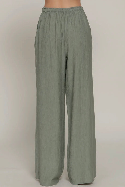 Ellie Pants with Elastic Waist & Adjustable String Ties (Sage)