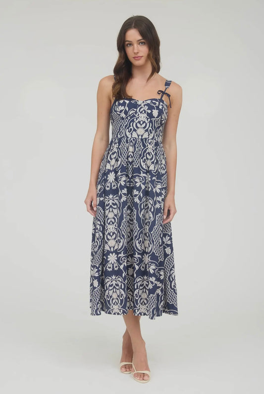 Olivia Bow Strap Midi Dress (Navy)