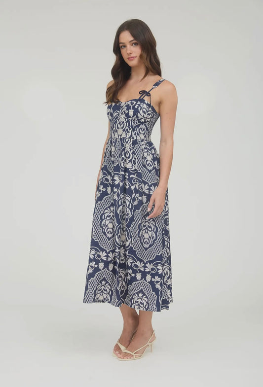 Olivia Bow Strap Midi Dress (Navy)