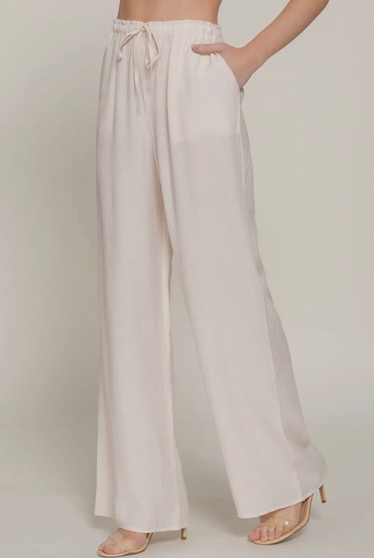 Ellie Pants with Elastic Waist & Adjustable String Ties (Ivory)