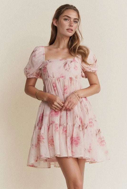 Dani Floral Balloon Sleeved Mini Dress