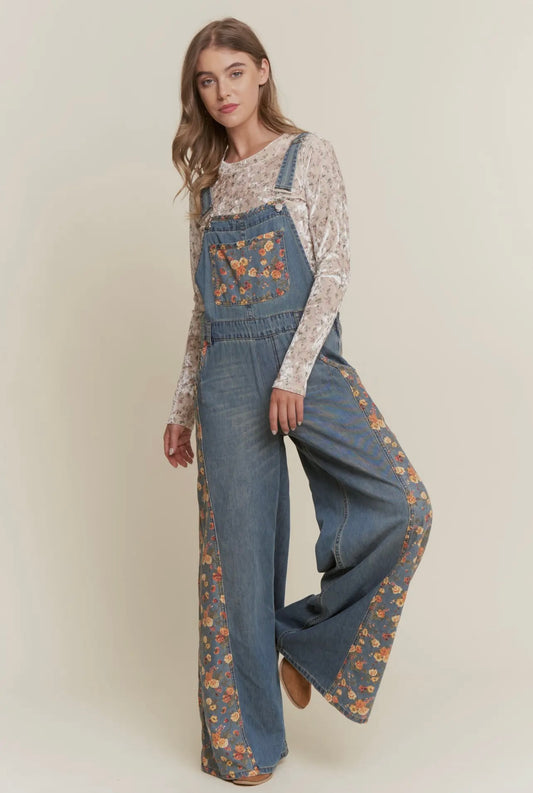 Emma Floral Denim Overalls