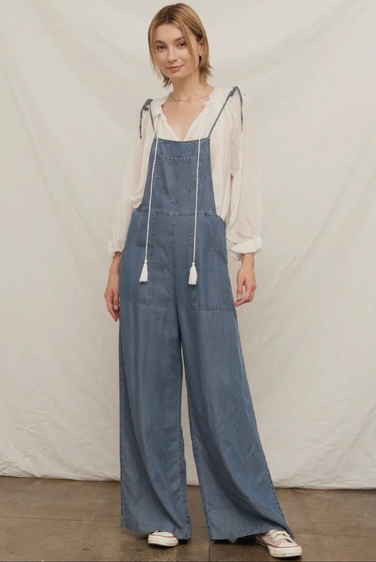 Sara Tie Shoulder Denim Romper