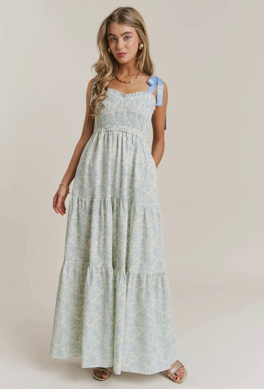 Lenora Blue & Cream Midi Dress